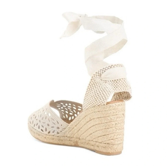 MAYPOL x Anthropologie | White Crochet Lace Up Espadrille Wedge Heel Sandals | 9 - Picture 2 of 13